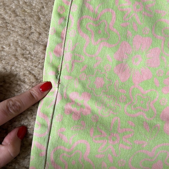 Zara High Rise Kick Flare Lime Green and Pink Floral Print Mod Jeans Size 4 - Picture 6 of 8